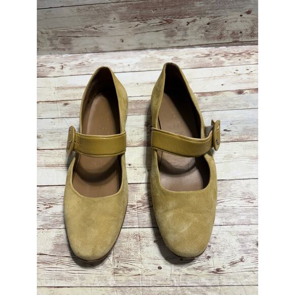 M.Gemi Suede Mary Jane Flats Women's Size 38 US 7.5 Yellow Leather Buckle - Picture 4 of 8